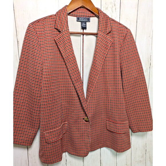 Vintage Houndstooth Blazer Red Navy Check Womens XL Preppy Retro Academia Office - Picture 9 of 9